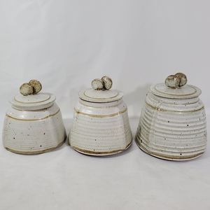 3 Beautiful Jan Mac Sweeney Stoneware Pottery Canisters Beige, Hand Crafted Rare